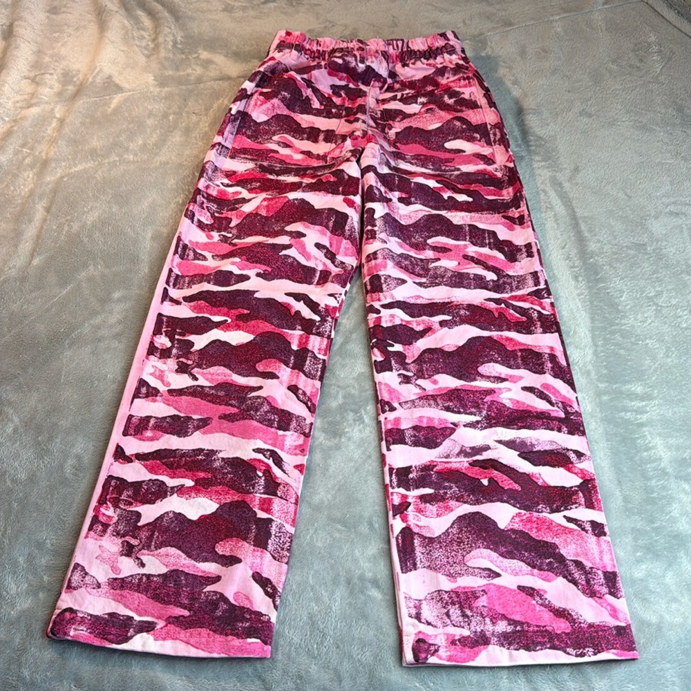 Rare NWOT Big Bud Press Walk Of Fame Paint Stamped Camo Work Pants Pink … - Picture 7 of 14